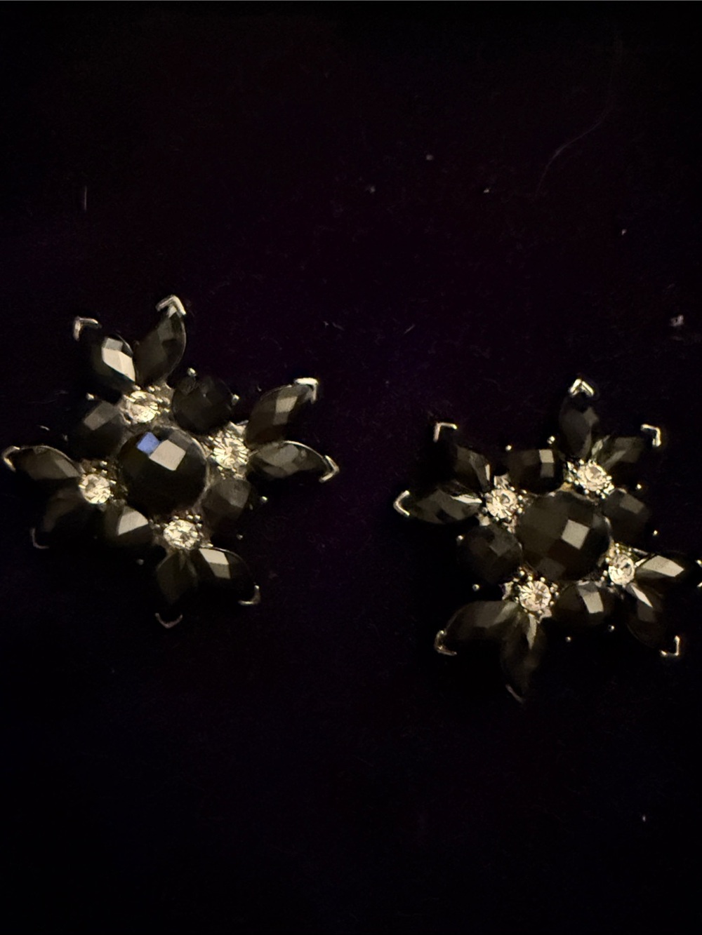 Liz Claiborne Black Crystal Floral Stud Twin brooch set - Women Jewelry